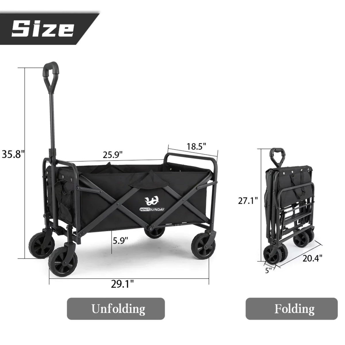 Collapsible Folding Utility Wagon Cart 5" Solid Rubber Wheels T487676