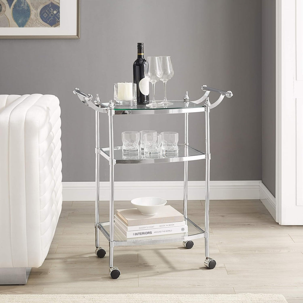Chrome and Clear Glass Mobile Bar Cart O364