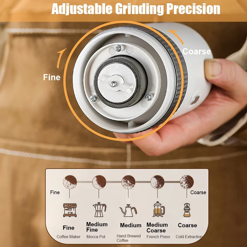 Portable Electric Burr Coffee Grinder 13W 200ml USB Rechargeable Adjustable Cordless T102013