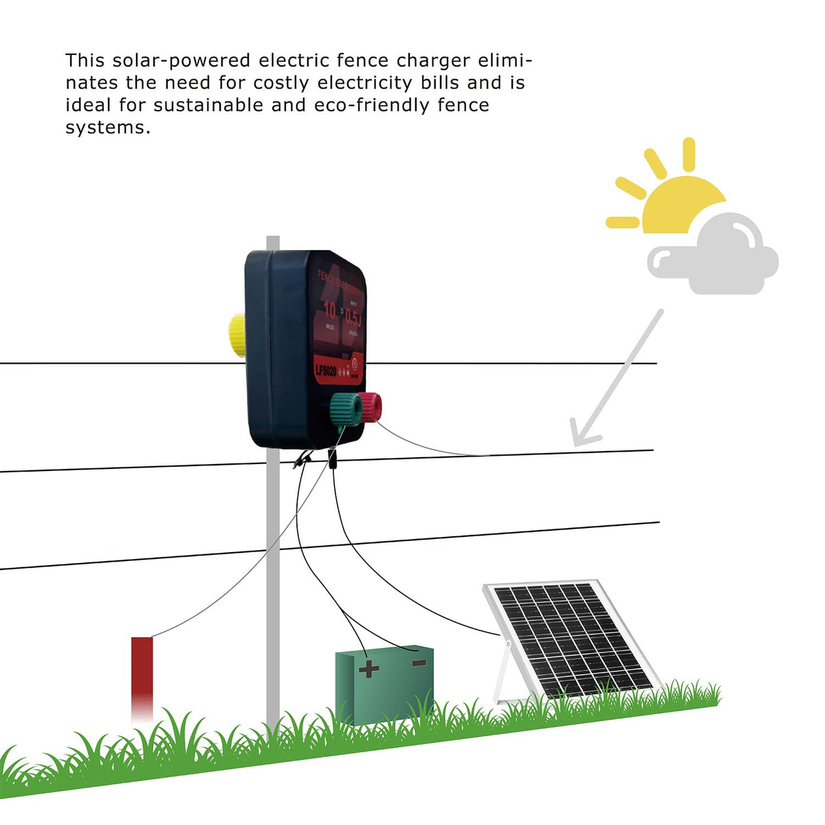 12V 0.3J 10 Miles Waterproof Electric Fence Charger T4438