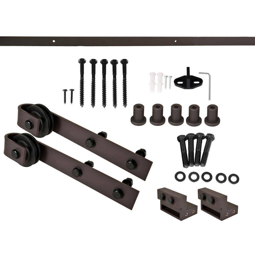 Brown Stained Solid Pine Wood Interior Sliding Barn Door with Hardware Kit P34469