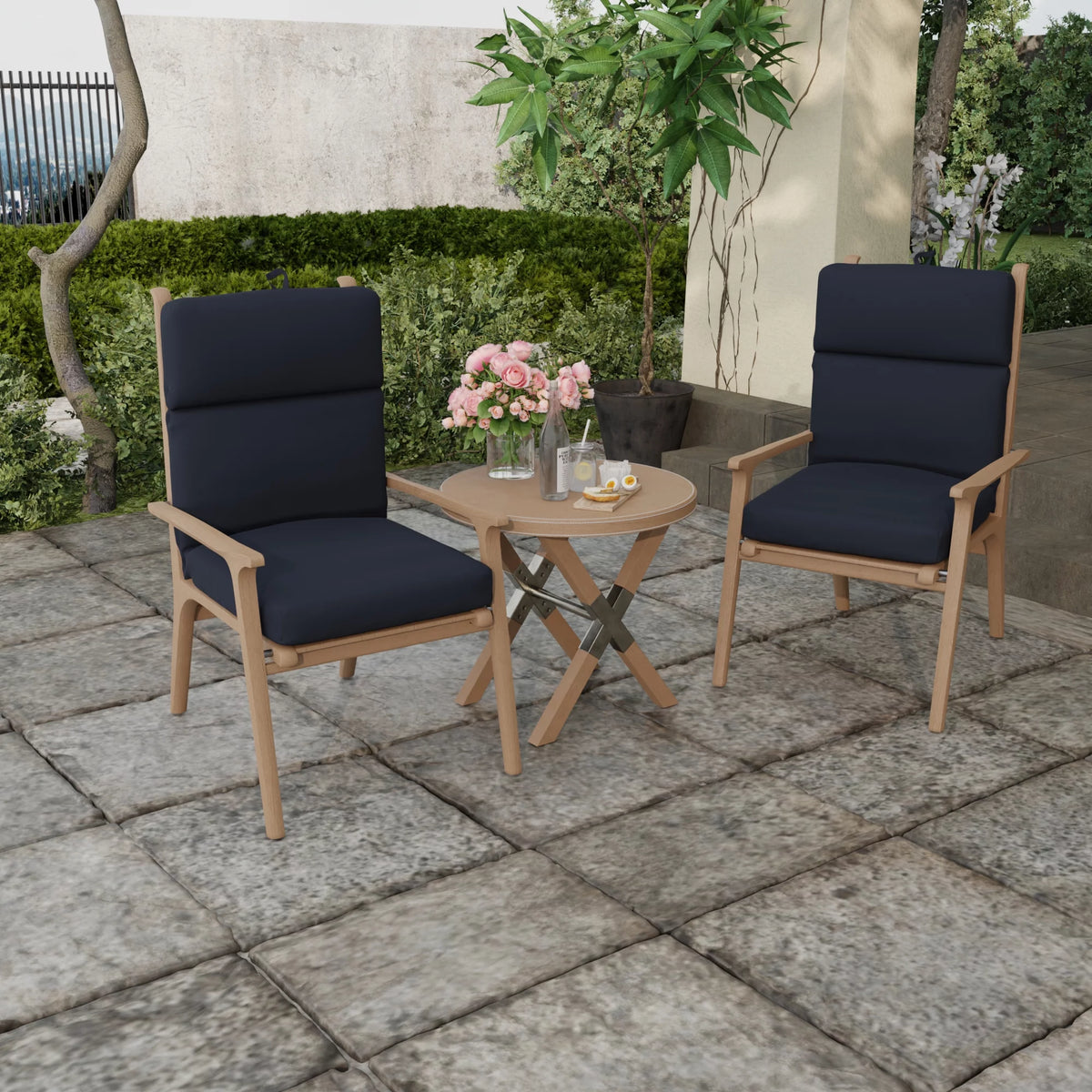 Navy Rectangular Outdoor Chair Cushion with Ties D34640
