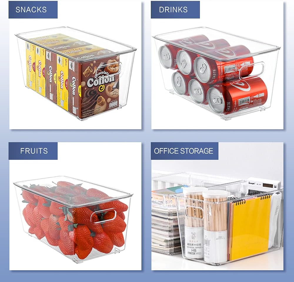 8 Pack Large Clear Fridge Organizer Bins with Lids and Handles Y161516
