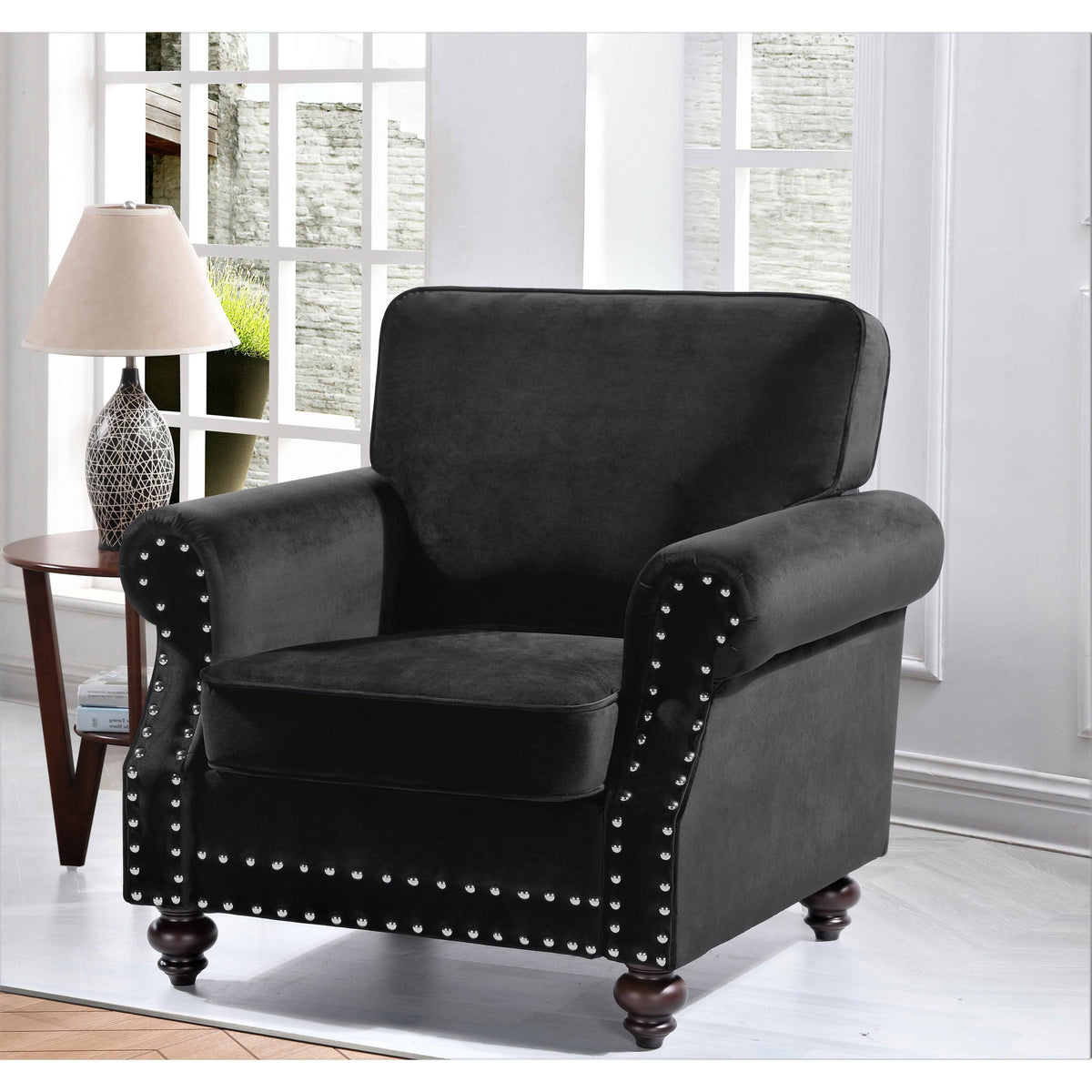 Black Velvet Nailhead Chair V81189