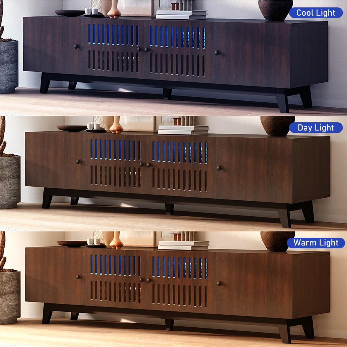 Brown 66 in TV Stand with Storage and LED Light I2930