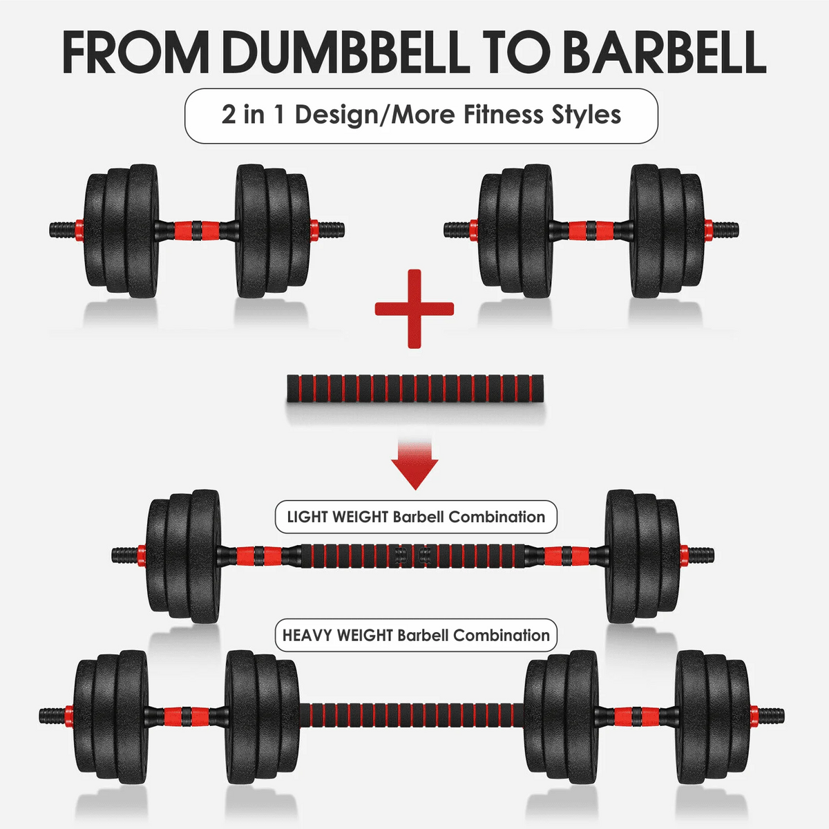 66LB 2 in 1 Adjustable Dumbbell Set with Connecting Rod X4793