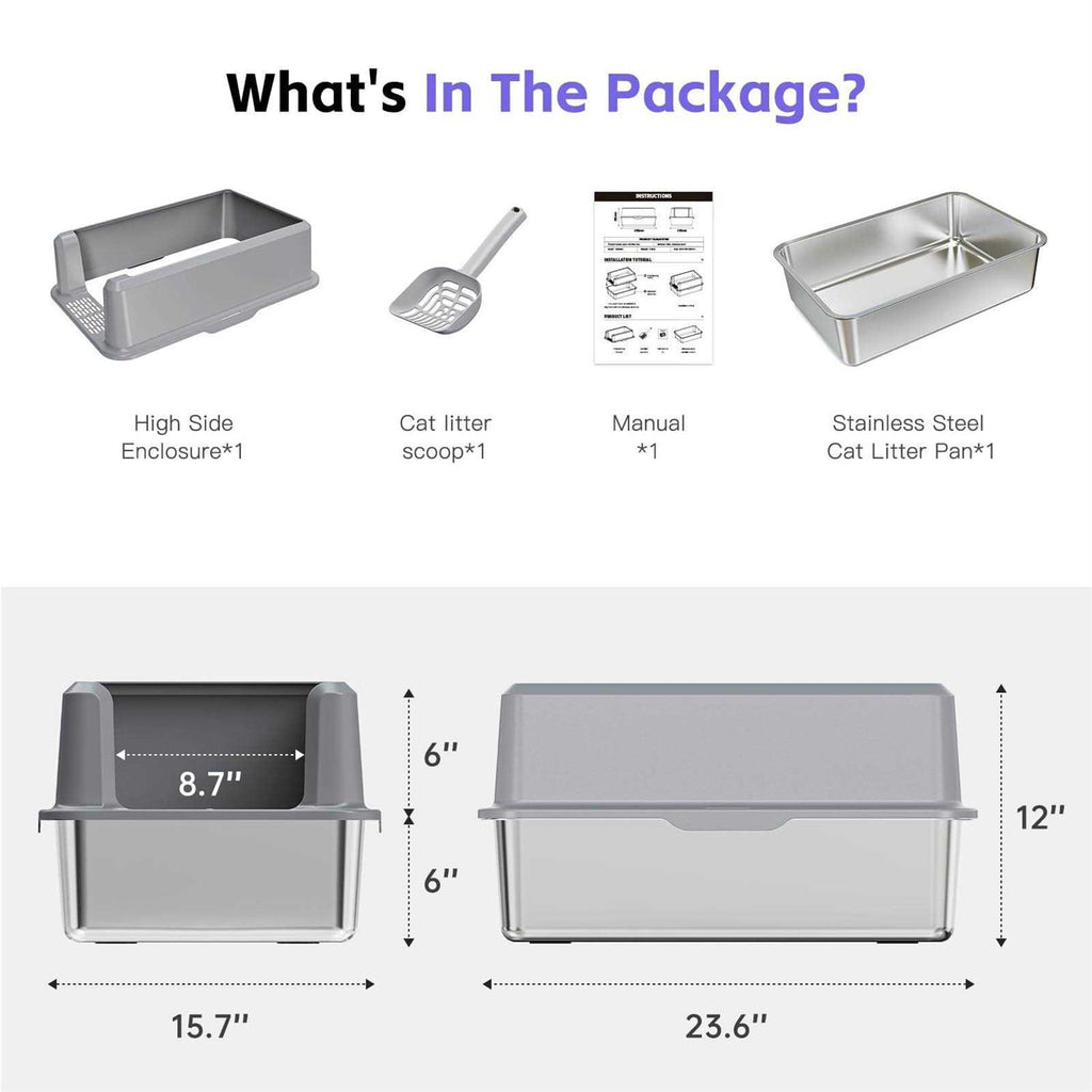 Enclosed Stainless Steel Litter Box XL with High Side C690882