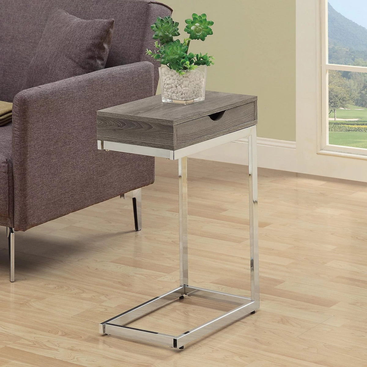 C-shaped Brown Laminate Accent Table Y23002