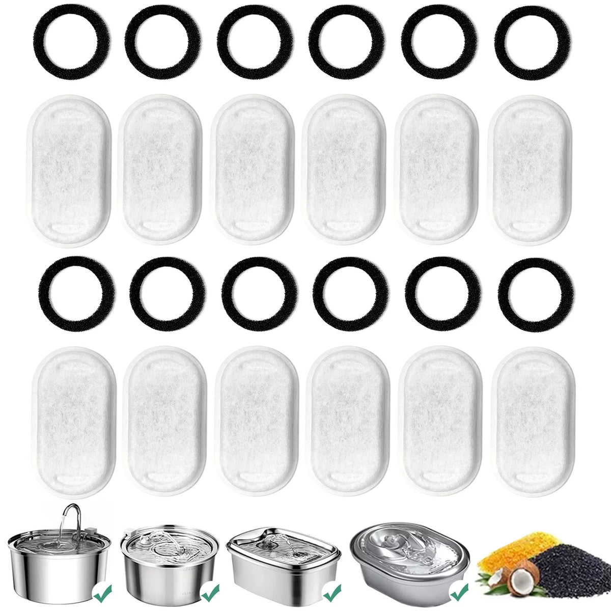 12 Carbon Filters + 12 Sponges Replacement Filters for Pet Drinking Fountains E6686