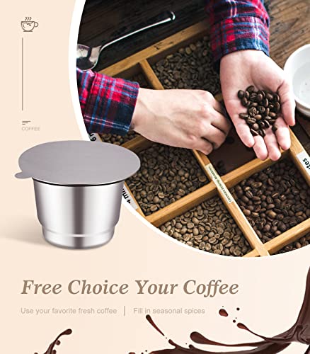 Stainless Steel Reusable Coffee Capsules, 2 Pods with 100 Lids and Spoon O7354