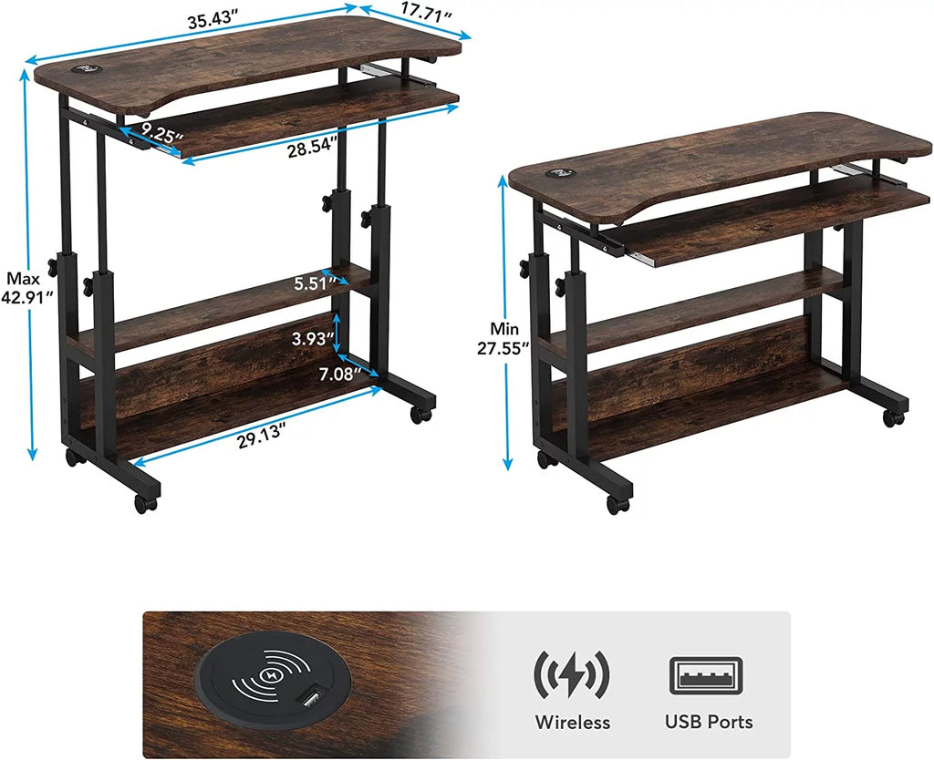 Mobile Height Adjustable Desk with Wireless Charging Station Q182130