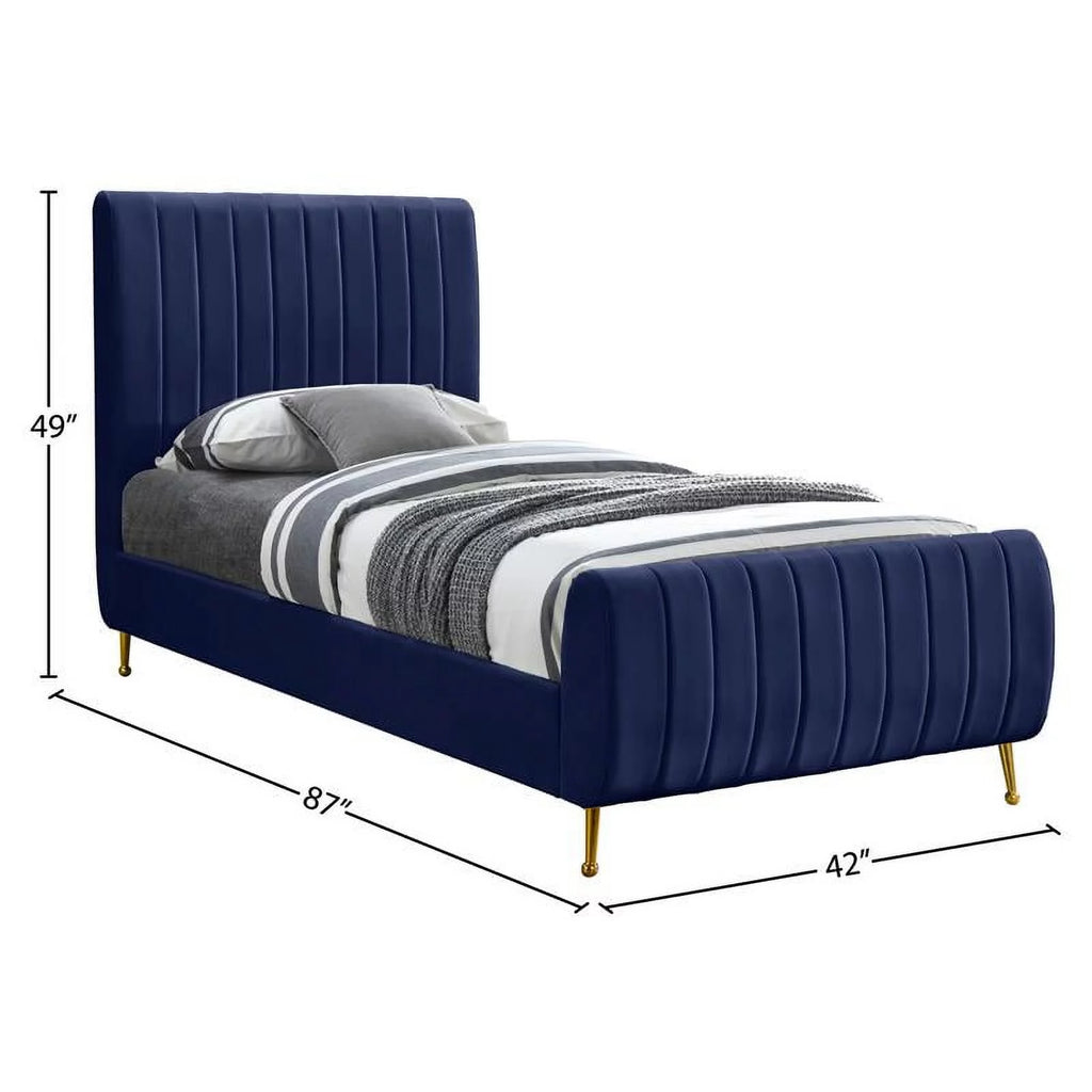 Navy Velvet Twin Bed N92572