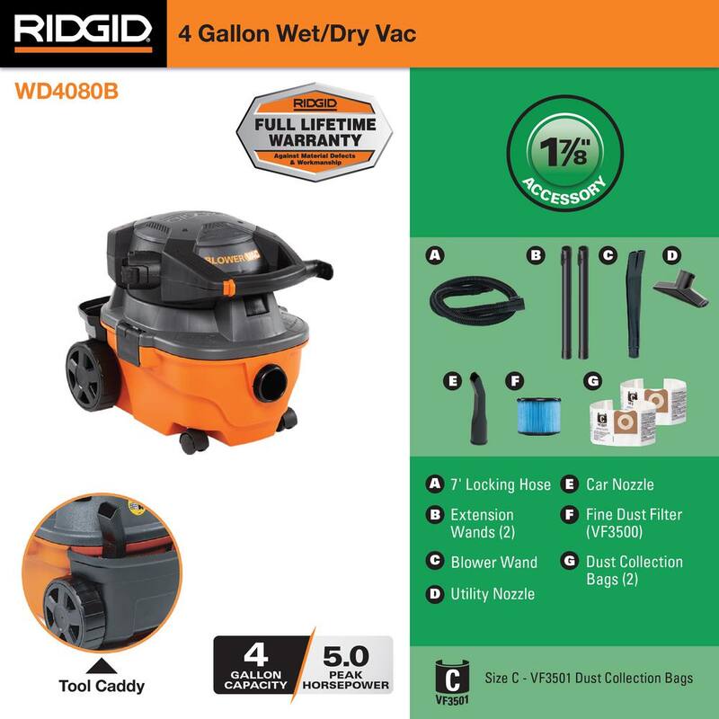 4 Gallon 6.0 Peak HP Wet/Dry Shop Vacuum with Blower K467