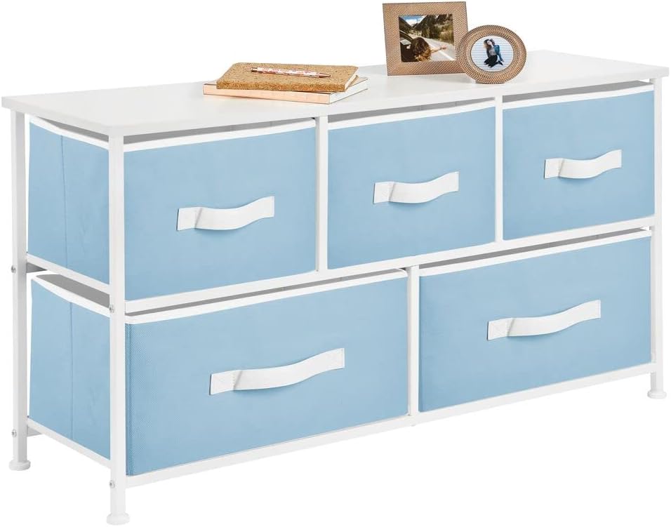 5 Removable Fabric Drawers Light Yellow White Storage Dresser F72052