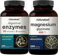 Magnesium Glycinate Capsules 500mg, 240 Count, Digestive Enzymes with Prebiotics, 240 Veggie Capsules I671