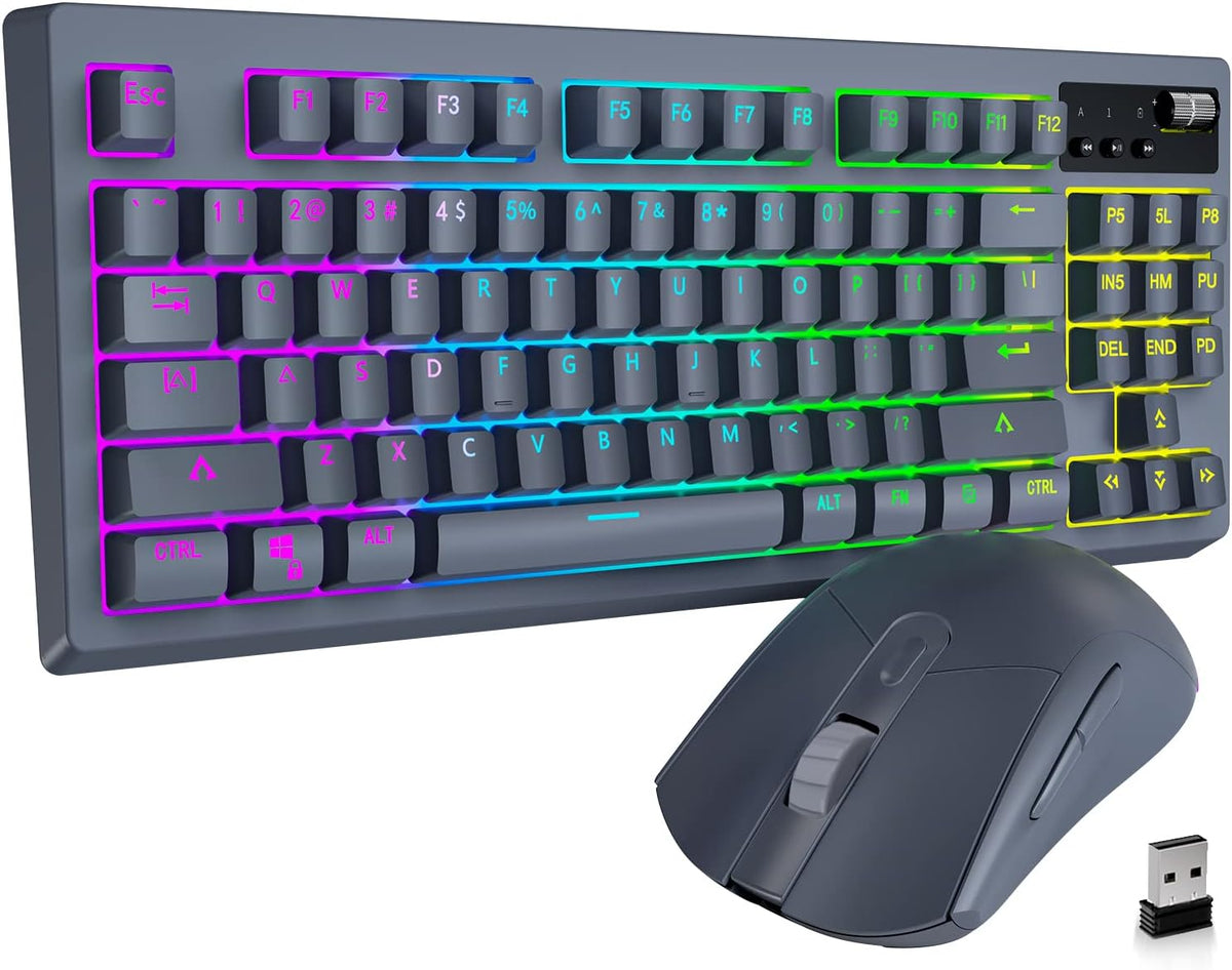 MK87 Wireless Mechanical Keyboard and Mouse, RGB Backlit, Brown Switch, Black V73504