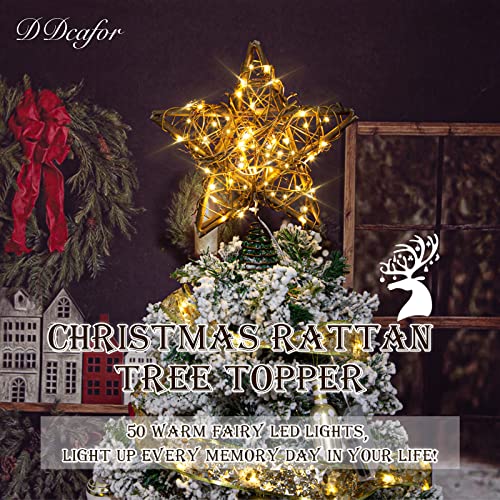 Rattan Natural Star Christmas Tree Topper with 50 Warm LED Lights N372439