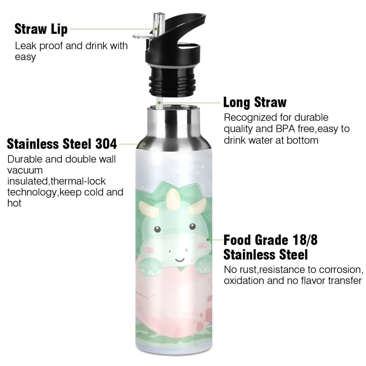 Stainless Steel Insulated Water Bottle with Straw Lid L689497