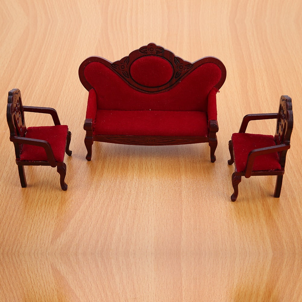 Red Wooden Dollhouse Sofa Chair Set W441