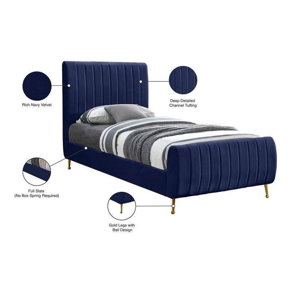 Navy Velvet Twin Bed N92572