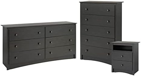 3 Piece Wooden Nightstand Dresser and Chest in Black U785