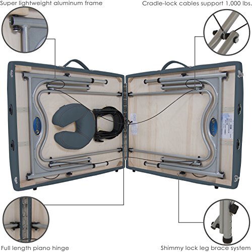 Portable Massage Table Ultra-Lightweight Aluminum Frame with Face Cradle & Carry Case (29lb) E370949