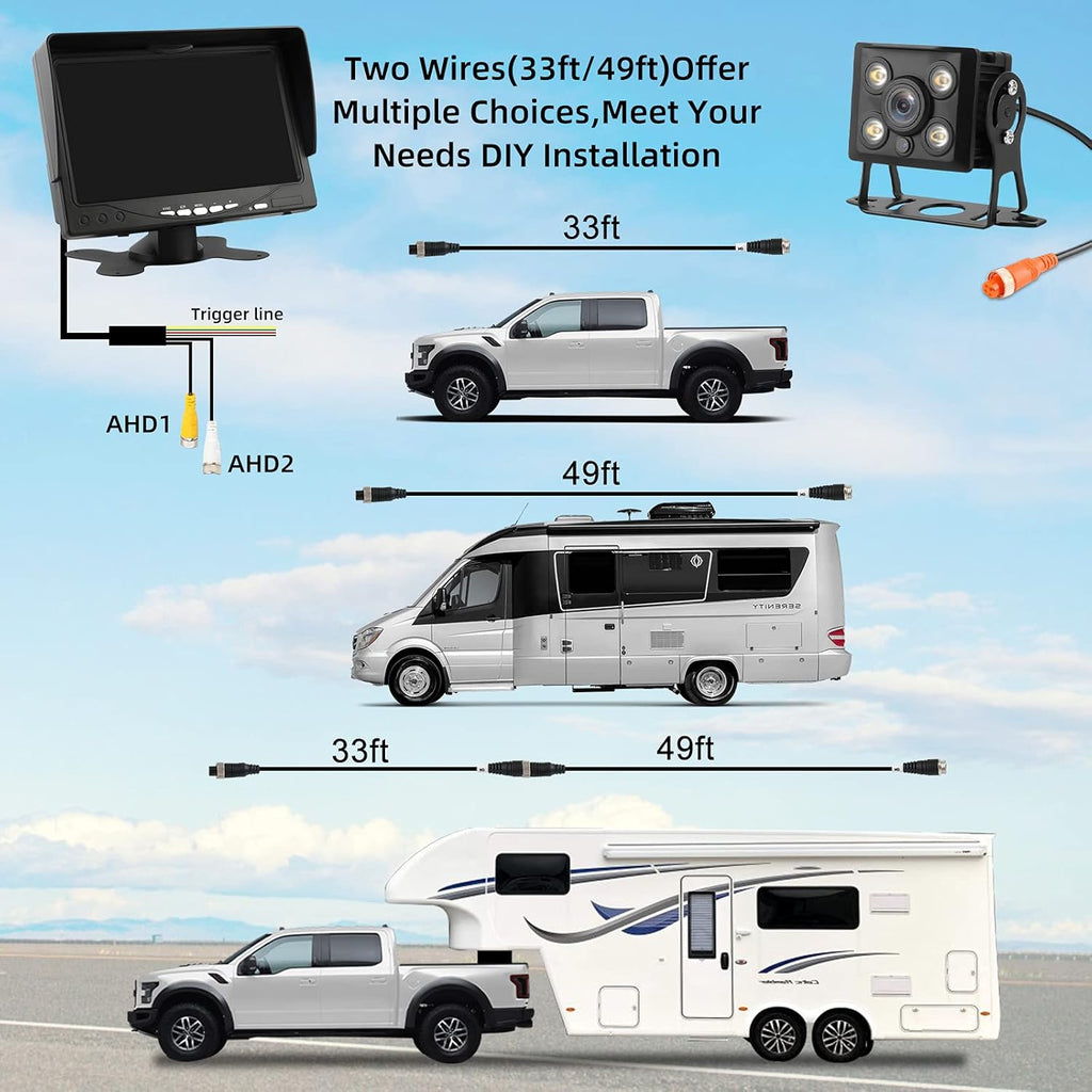 1080P RV Backup Camera Kit 7'' LCD Rear View Monitor IP68 Waterproof Night Vision R1041