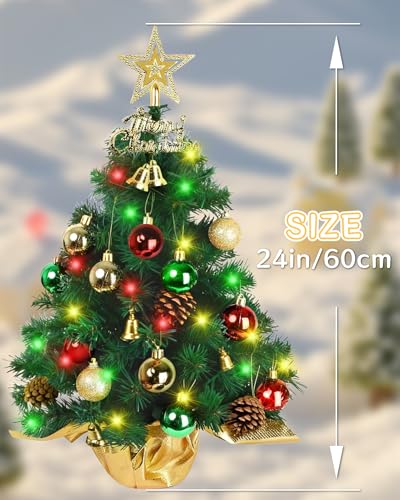 24 Inch Green Artificial Tabletop Christmas Tree with LED Lights L544984
