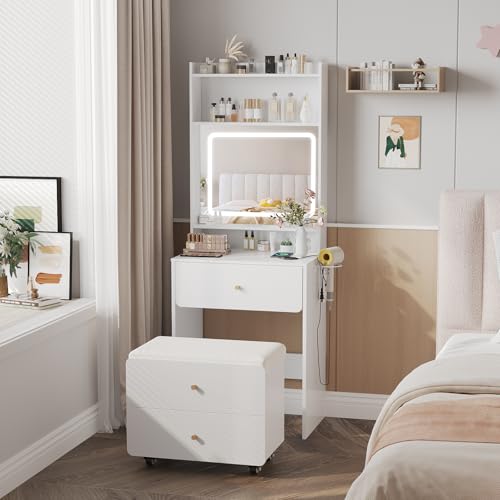 White Vanity Desk with Mirror and Lights O97520