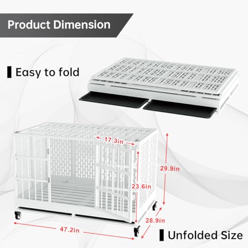48 Inch Heavy Duty Metal Dog Crate with Wheels, Folding, Removable Tray P6411