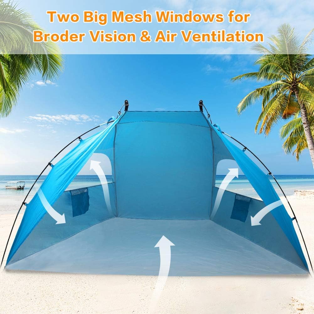 Portable Sun Shelter Beach Tent, 9ft Large Tent, UV Protection, Blue Z91795