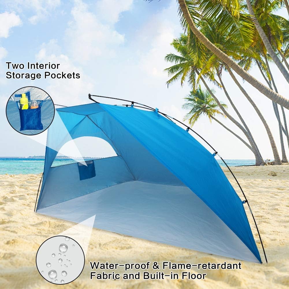 Portable Sun Shelter Beach Tent, 9ft Large Tent, UV Protection, Blue Z91795