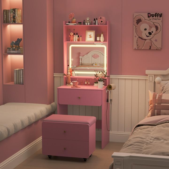 White Vanity Desk with Mirror and Lights O97520
