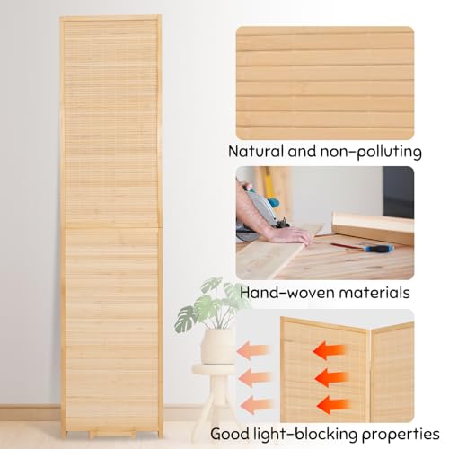 5.6FT Brown Bamboo 4 Panel Room Divider W527506