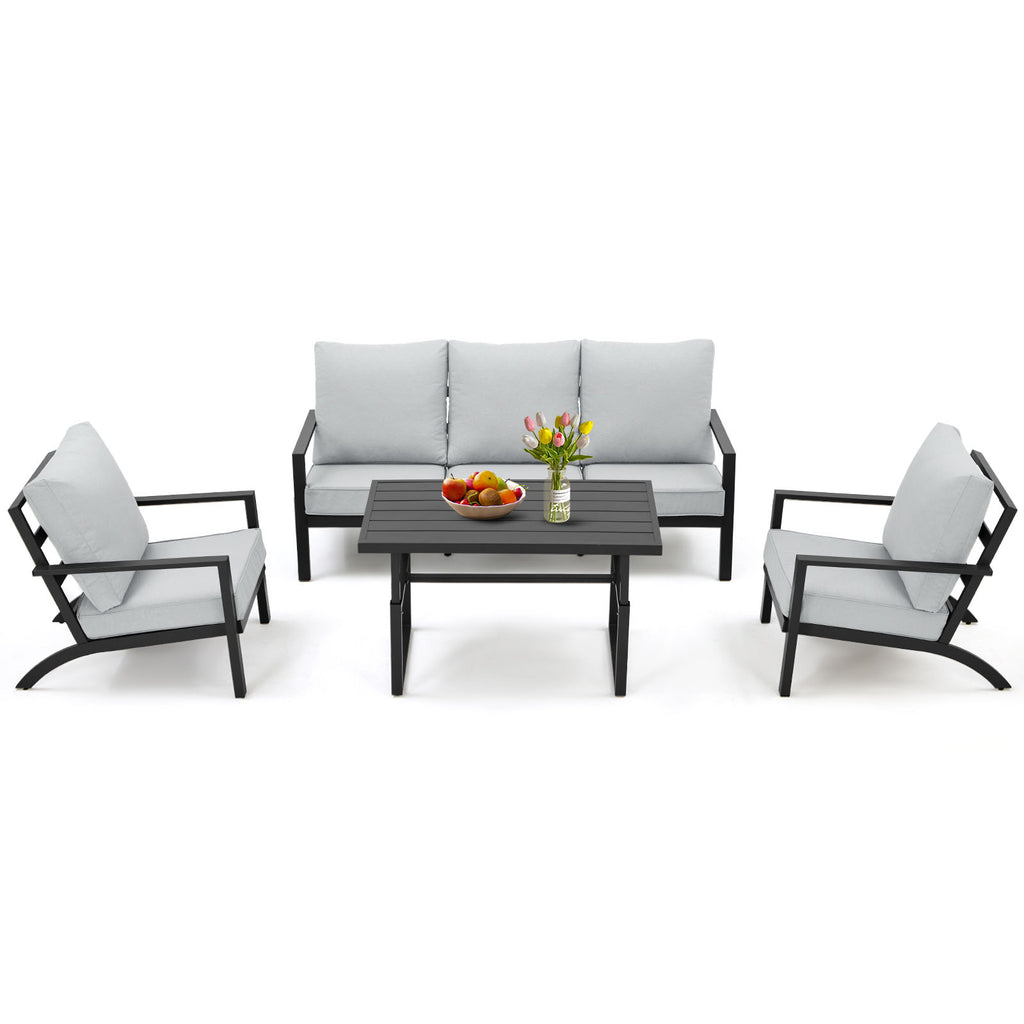 Aluminum Patio Furniture Set with Grey Cushions W958