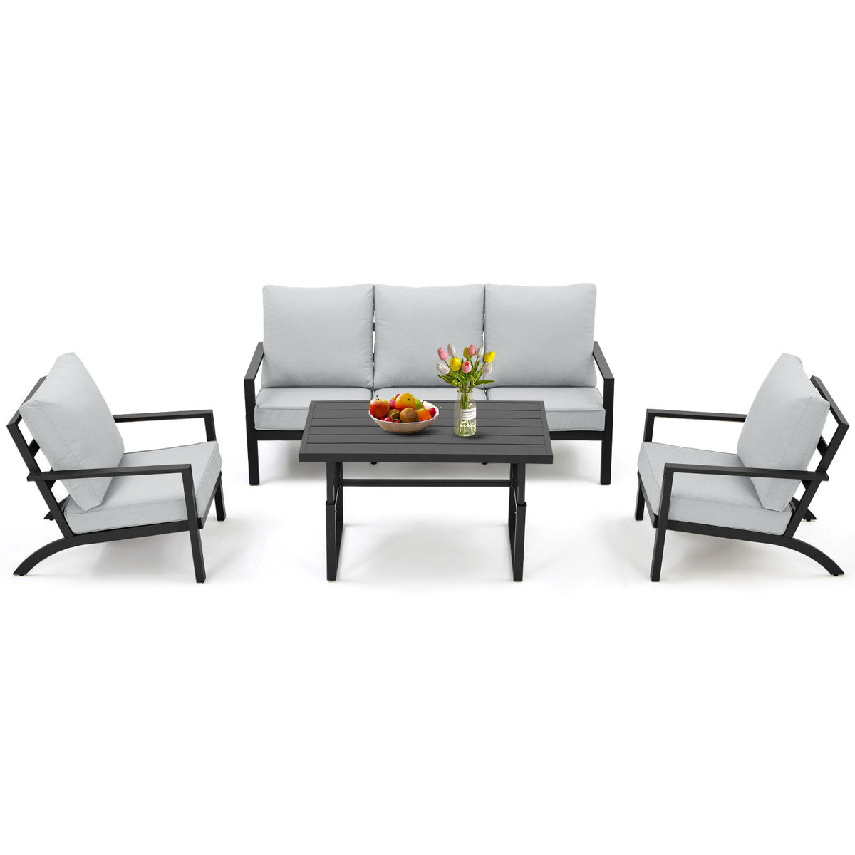 Aluminum Patio Furniture Set with Grey Cushions W958