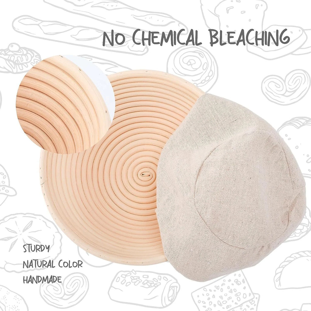 Round Bread Dough Proofing Rattan Baskets (Set of 2, 9 inch) with Liners K63233