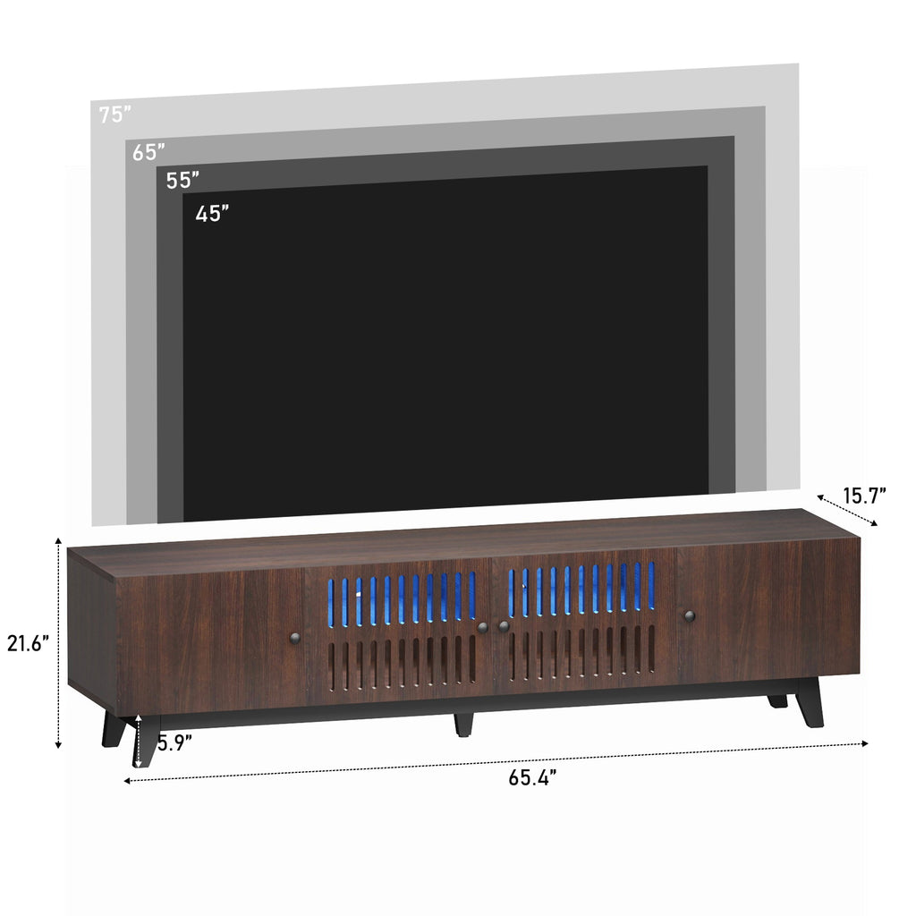 Brown 66 in TV Stand with Storage and LED Light I2930