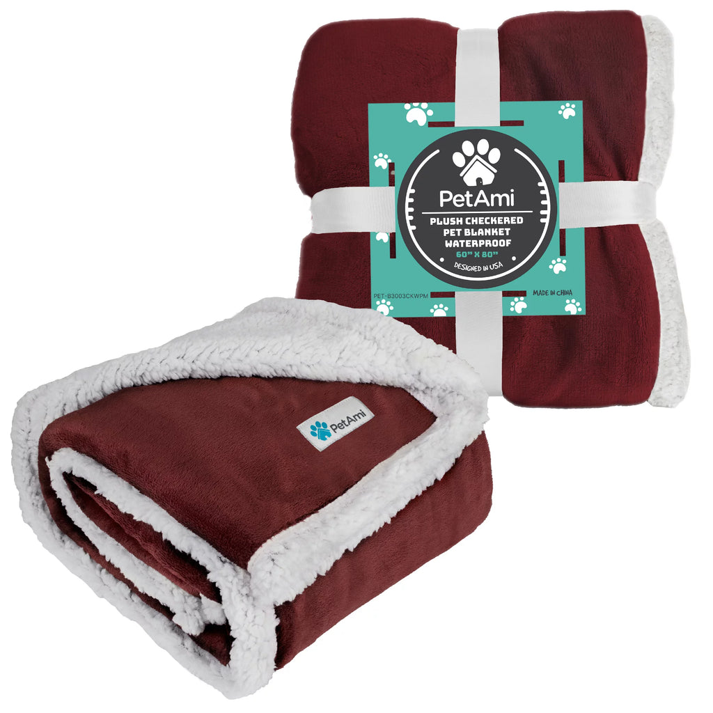 Waterproof Sherpa Fleece Dog Blanket 60x40 Wine Red N4140