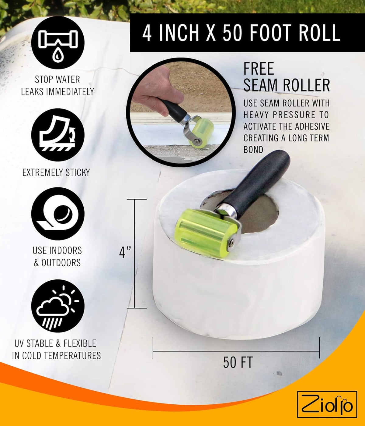 White 4-inch x 50 Foot Roll RV Flex Repair Tape N270