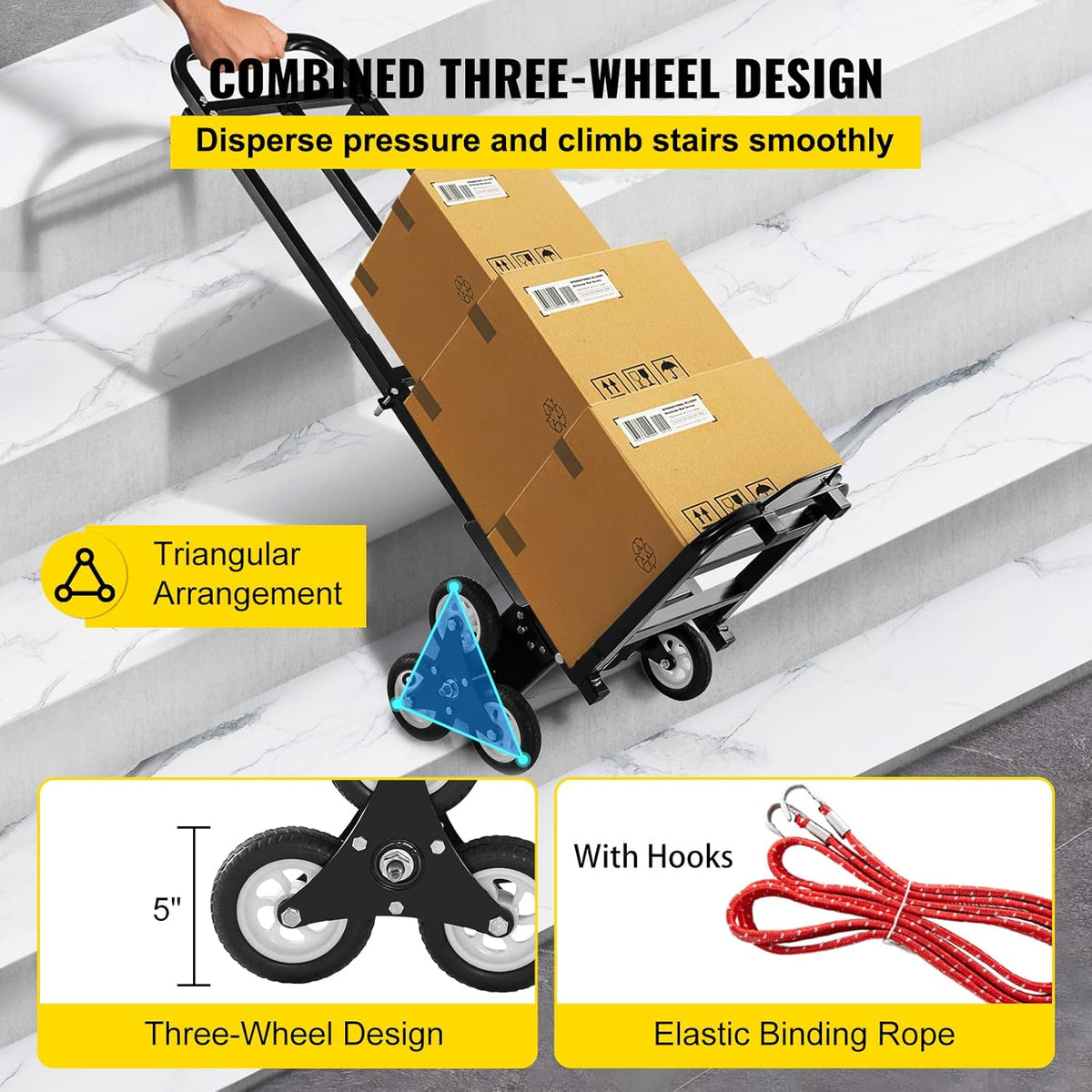 Stair Climbing Cart 420lbs Capacity Hand Truck with Adjustable Handle E929