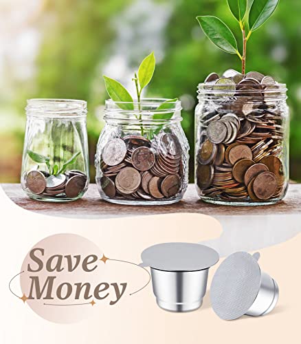 Stainless Steel Reusable Coffee Capsules, 2 Pods with 100 Lids and Spoon O7354