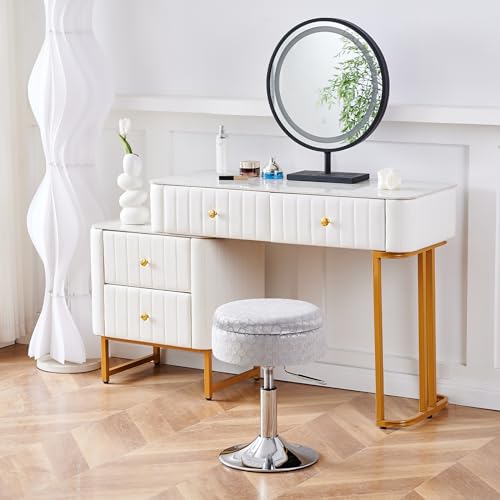 Black Velvet Height Adjustable Swivel Makeup Ottoman Stool with Storage N325134