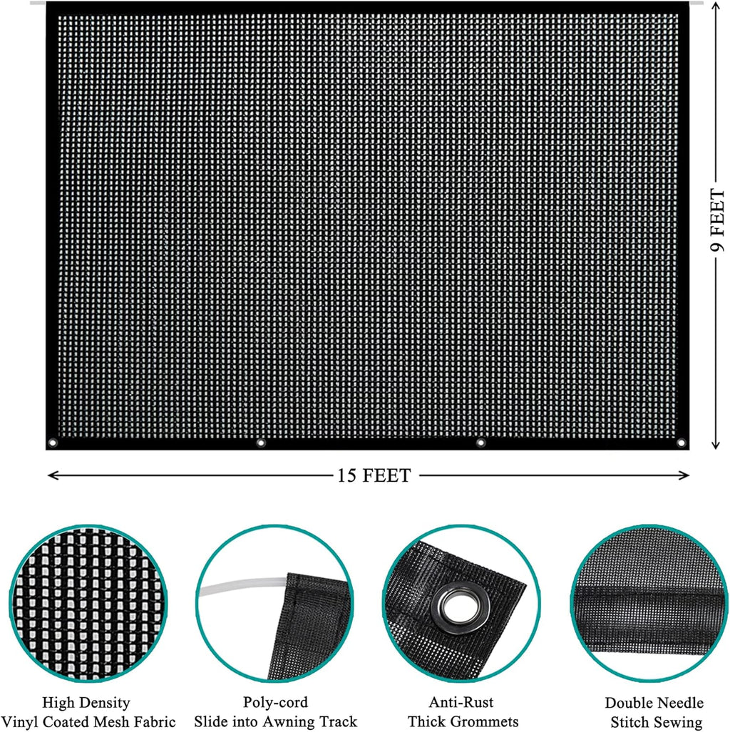 9' X 15' Black Mesh Sun Shade Screen L4232