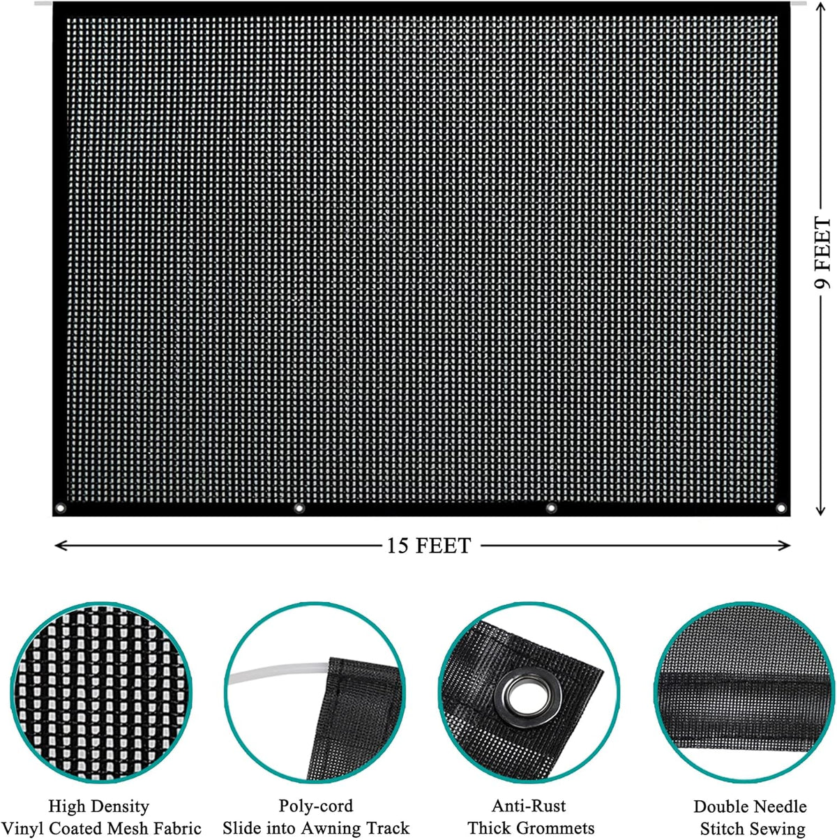 9' X 15' Black Mesh Sun Shade Screen L4232