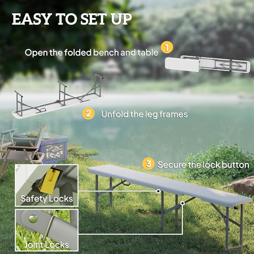 2-Pack 6 Ft. White Plastic Folding Benches with Carrying Handle L5147