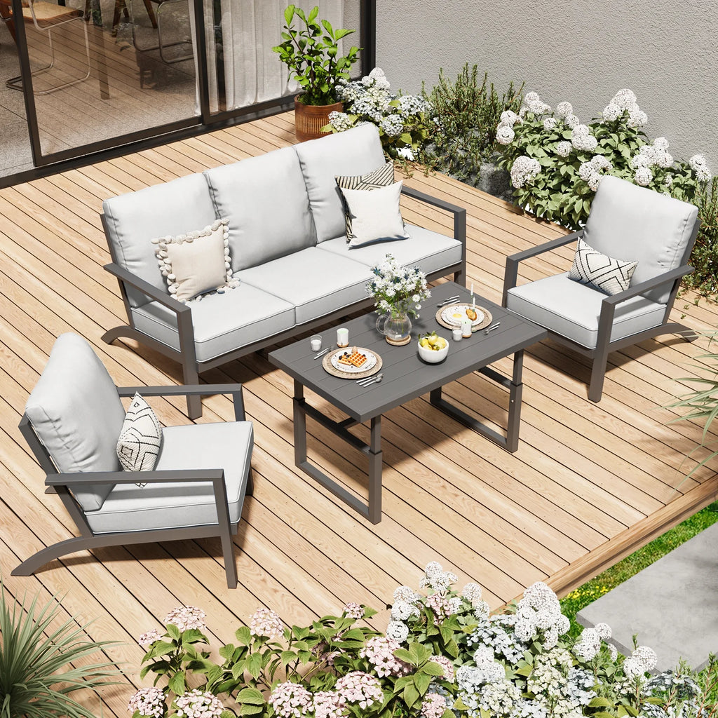 Aluminum Patio Furniture Set with Grey Cushions W958
