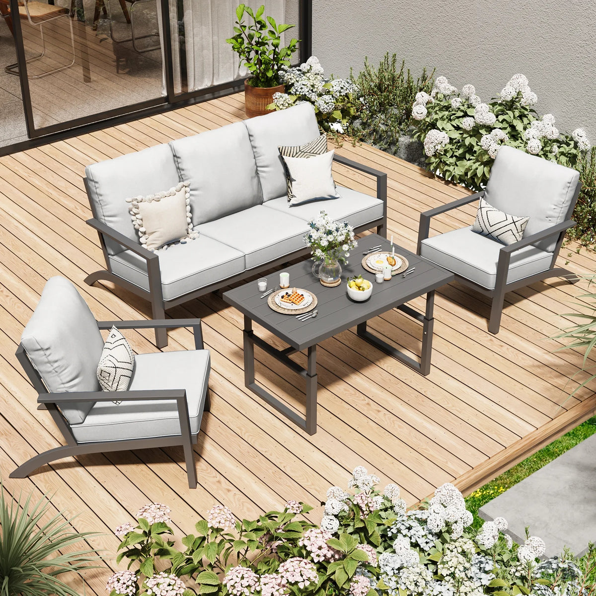 Aluminum Patio Furniture Set with Grey Cushions W958