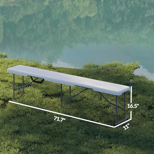 2-Pack 6 Ft. White Plastic Folding Benches with Carrying Handle L5147