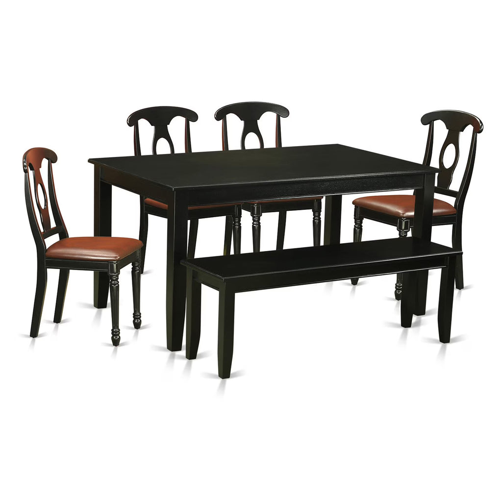 6 Piece Rectangular Dining Table Set with Faux Leather Chairs T475